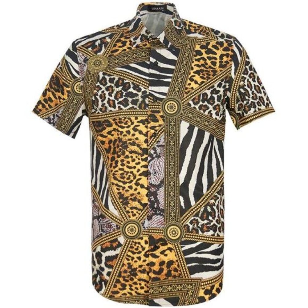 Men's Leopard Printed Disco Shirts Short Sleeve Button Down Casual Shirt